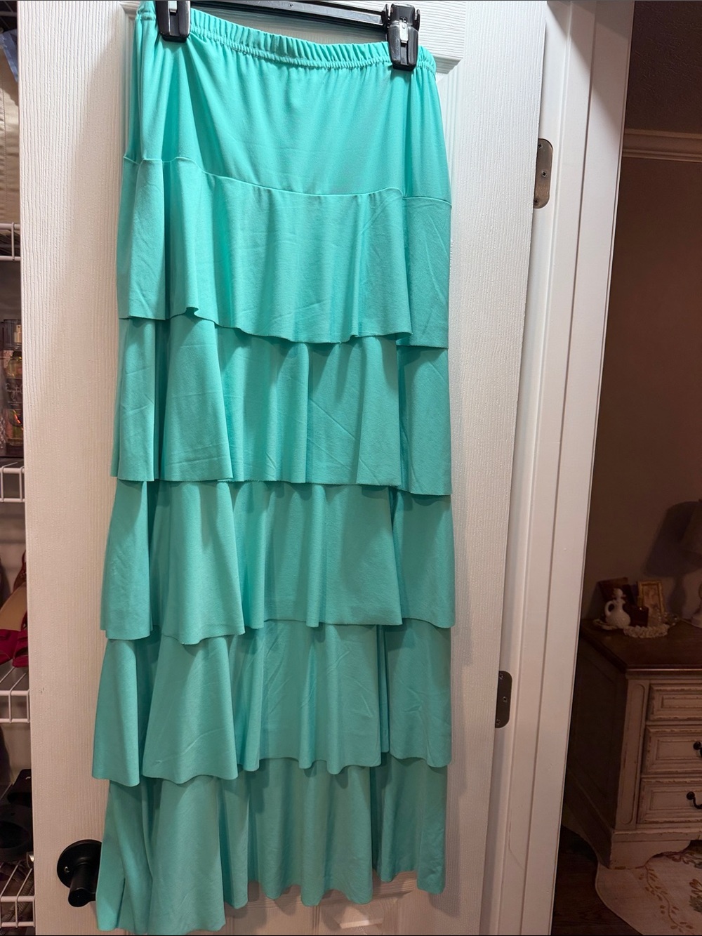 Tiered Maxi Skirt in Aqua Green